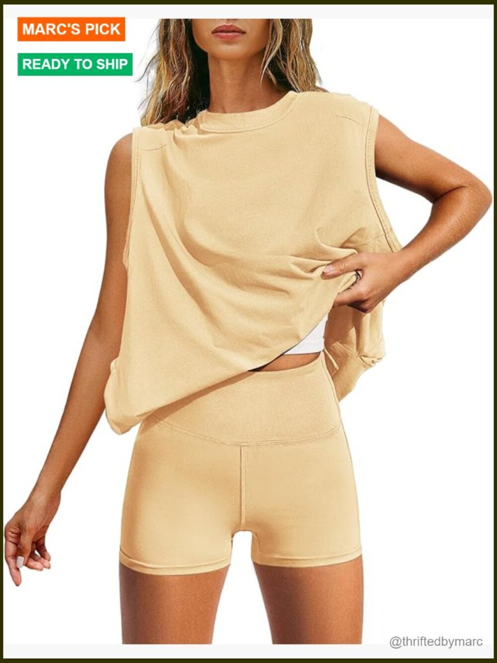 Women's Polyester Workout Set with Biker Shorts and Sleeveless Top